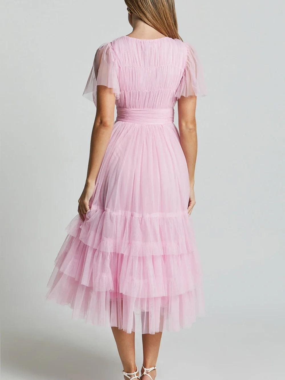 NWT REVOLVE Australia SHOWPO Jiraye pink tulle fit flare midi dress US 12 - Picture 4 of 11